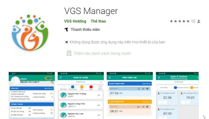 App quản lý golf trên điện thoại - VGS Manager