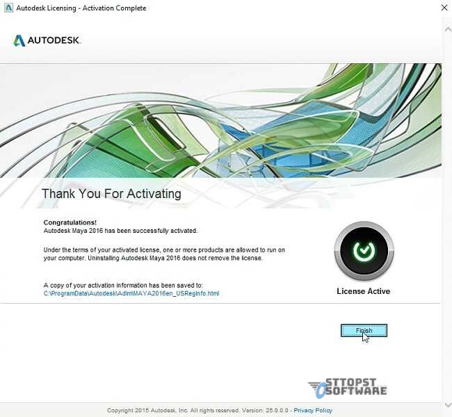 Chọn finish để hoàn tất quá trình crack autodesk maya 2016