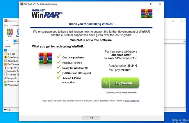 Bấm chọn OK khi tải winrar full crack 